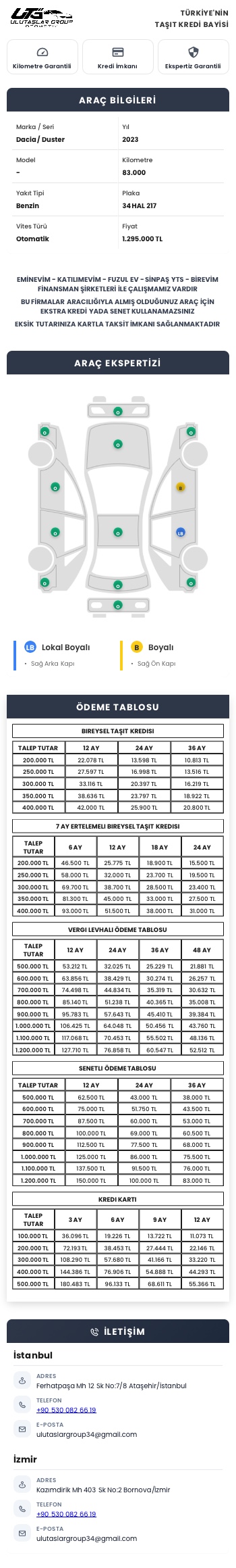 Araç detay özeti