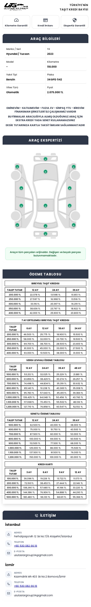 Araç detay özeti