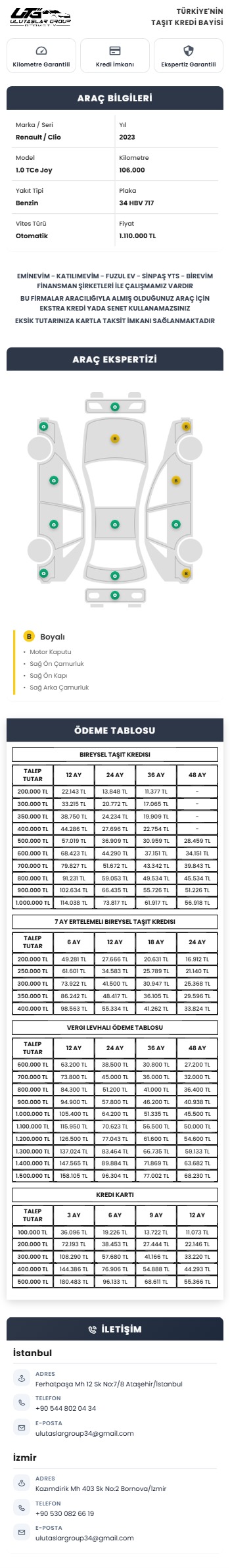 Araç detay özeti