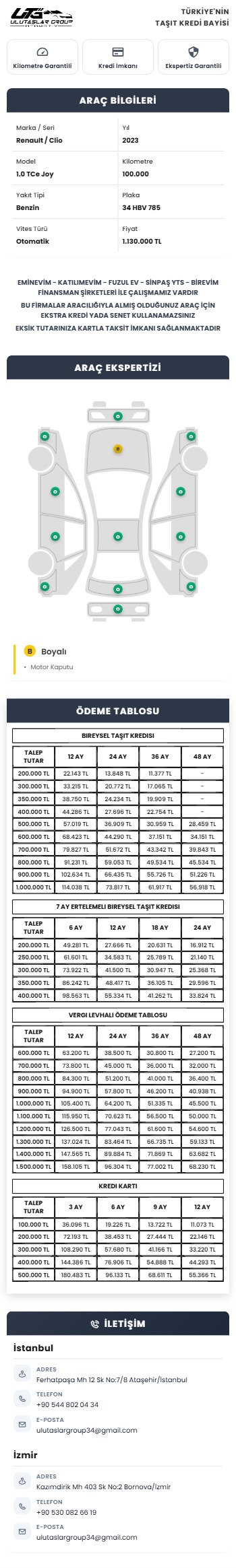 Araç detay özeti