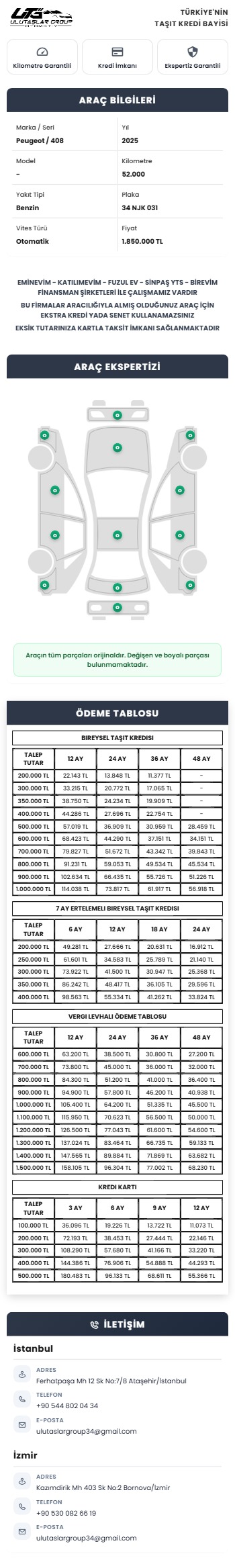 Araç detay özeti