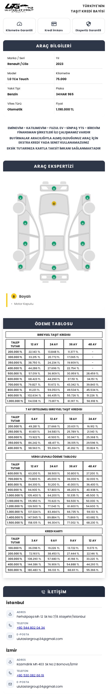 Araç detay özeti